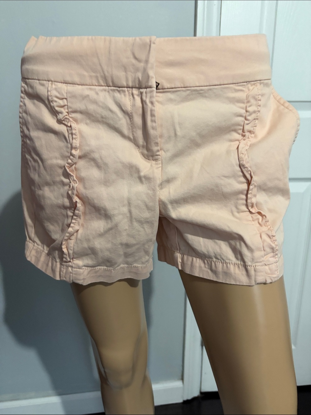LOFT Peach Ruffle Trim Bermuda Shorts